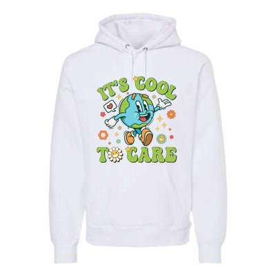 ItS Cool To Care Earth Day 2024 Retro Groovy Teacher Premium Hoodie