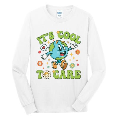 ItS Cool To Care Earth Day 2024 Retro Groovy Teacher Tall Long Sleeve T-Shirt