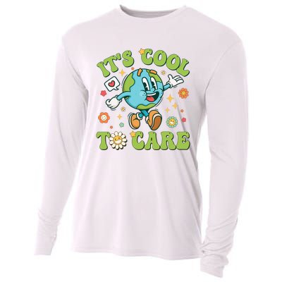 ItS Cool To Care Earth Day 2024 Retro Groovy Teacher Cooling Performance Long Sleeve Crew