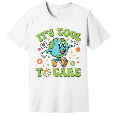 ItS Cool To Care Earth Day 2024 Retro Groovy Teacher Premium T-Shirt