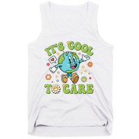 ItS Cool To Care Earth Day 2024 Retro Groovy Teacher Tank Top