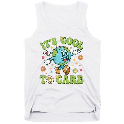 ItS Cool To Care Earth Day 2024 Retro Groovy Teacher Tank Top