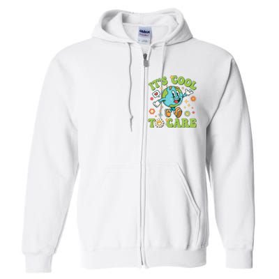 ItS Cool To Care Earth Day 2024 Retro Groovy Teacher Full Zip Hoodie