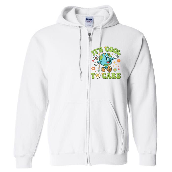 ItS Cool To Care Earth Day 2024 Retro Groovy Teacher Full Zip Hoodie