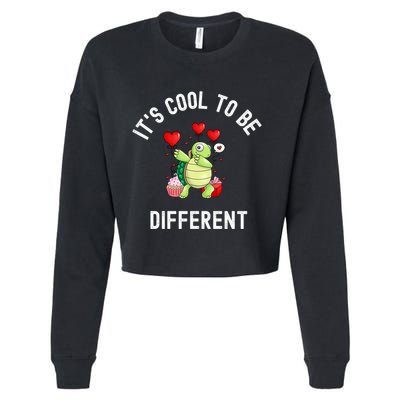 ItS Cool To Be Different Autism Awareness Dabbing Turtle Gift Cropped Pullover Crew