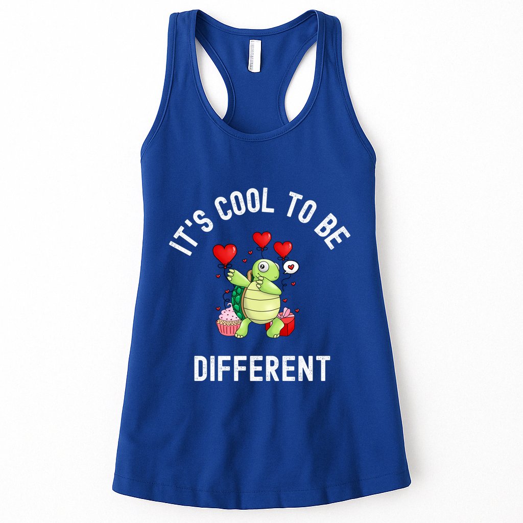 ItS Cool To Be Different Autism Awareness Dabbing Turtle Gift Womens Tank Top