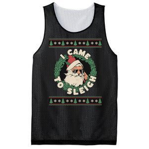 I Came To Sleigh Funny Christmas Ugly Sweater Retro Santa Mesh Reversible Basketball Jersey Tank