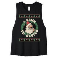 I Came To Sleigh Funny Christmas Ugly Sweater Retro Santa Women's Racerback Cropped Tank