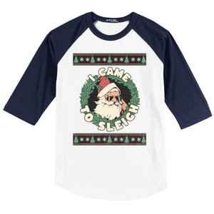 I Came To Sleigh Funny Christmas Ugly Sweater Retro Santa Baseball Sleeve Shirt