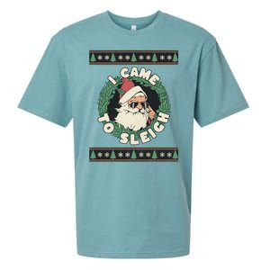 I Came To Sleigh Funny Christmas Ugly Sweater Retro Santa Sueded Cloud Jersey T-Shirt