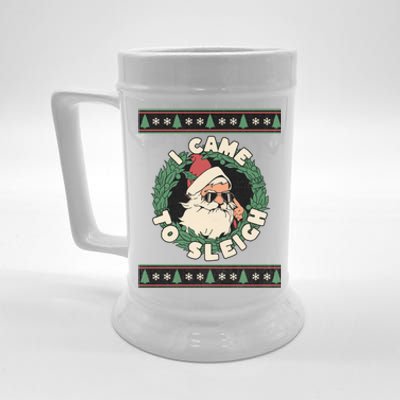 I Came To Sleigh Funny Christmas Ugly Sweater Retro Santa Beer Stein