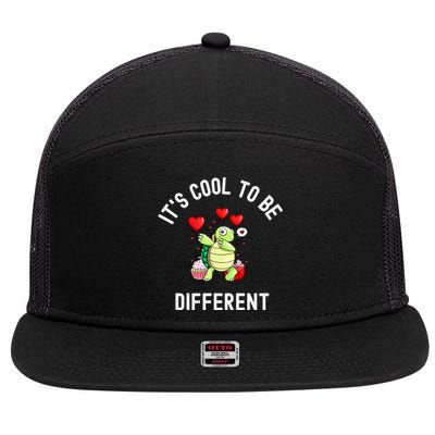 ItS Cool To Be Different Autism Awareness Dabbing Turtle Gift 7 Panel Mesh Trucker Snapback Hat