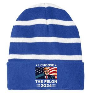 I Choose The Felon 2024 Funny Republican Patriotic Striped Beanie with Solid Band