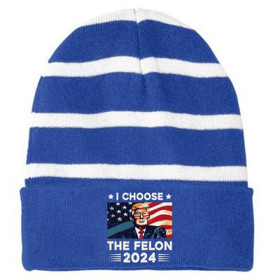 I Choose The Felon 2024 Funny Republican Patriotic Striped Beanie with Solid Band