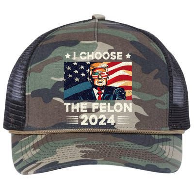 I Choose The Felon 2024 Funny Republican Patriotic Retro Rope Trucker Hat Cap