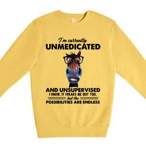 Im Currently Unmedicated And Unsupervised Donkey Gift Premium Crewneck Sweatshirt