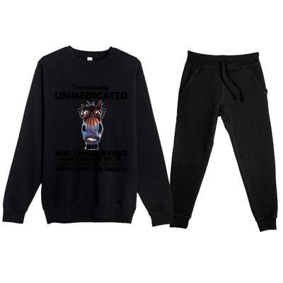 Im Currently Unmedicated And Unsupervised Donkey Gift Premium Crewneck Sweatsuit Set