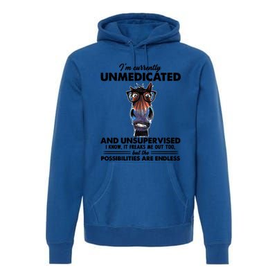 Im Currently Unmedicated And Unsupervised Donkey Gift Premium Hoodie