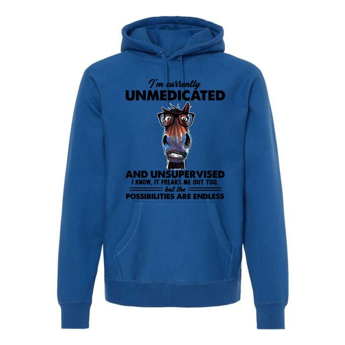 Im Currently Unmedicated And Unsupervised Donkey Gift Premium Hoodie