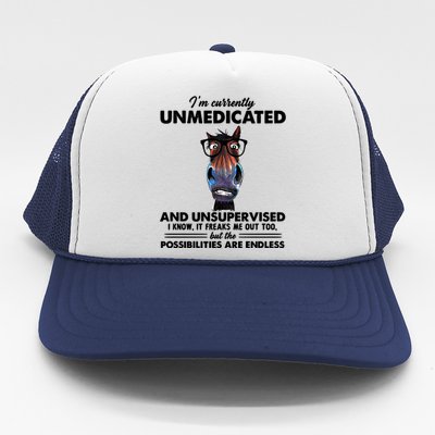 Im Currently Unmedicated And Unsupervised Donkey Gift Trucker Hat