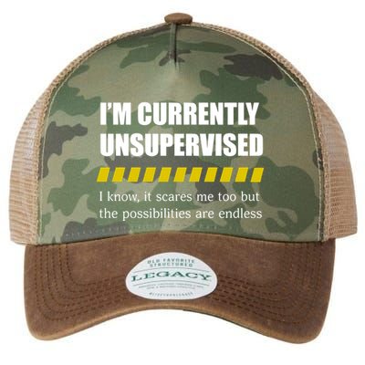 IM Currently Unsupervised I Know It Scares Me Too But The Possibilities Are End Legacy Tie Dye Trucker Hat