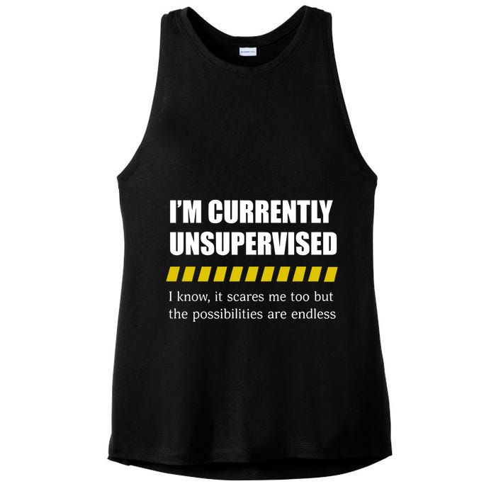 IM Currently Unsupervised I Know It Scares Me Too But The Possibilities Are End Ladies PosiCharge Tri-Blend Wicking Tank
