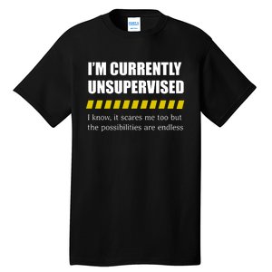 IM Currently Unsupervised I Know It Scares Me Too But The Possibilities Are End Tall T-Shirt