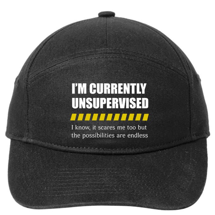 IM Currently Unsupervised I Know It Scares Me Too But The Possibilities Are End 7-Panel Snapback Hat