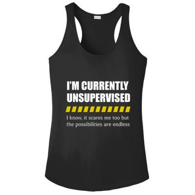 IM Currently Unsupervised I Know It Scares Me Too But The Possibilities Are End Ladies PosiCharge Competitor Racerback Tank