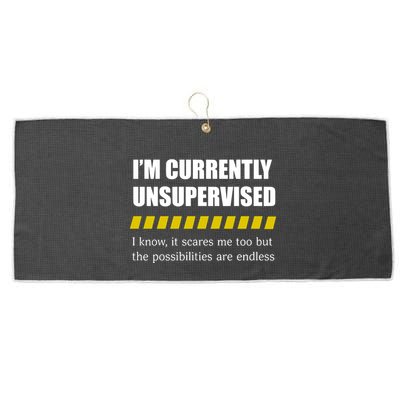 IM Currently Unsupervised I Know It Scares Me Too But The Possibilities Are End Large Microfiber Waffle Golf Towel