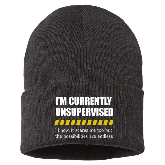 IM Currently Unsupervised I Know It Scares Me Too But The Possibilities Are End Sustainable Knit Beanie
