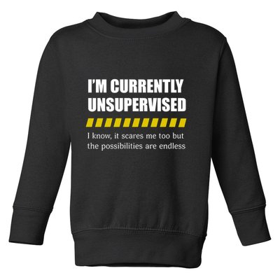 IM Currently Unsupervised I Know It Scares Me Too But The Possibilities Are End Toddler Sweatshirt