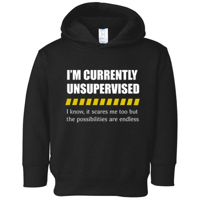 IM Currently Unsupervised I Know It Scares Me Too But The Possibilities Are End Toddler Hoodie