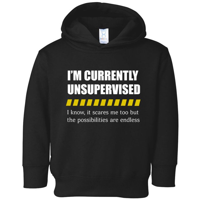 IM Currently Unsupervised I Know It Scares Me Too But The Possibilities Are End Toddler Hoodie