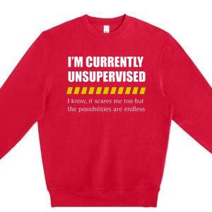 IM Currently Unsupervised I Know It Scares Me Too But The Possibilities Are End Premium Crewneck Sweatshirt