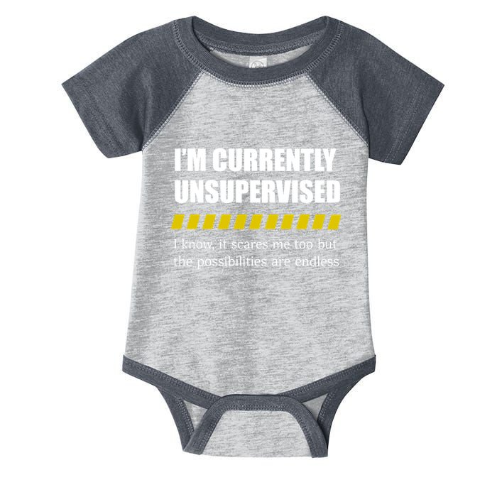 IM Currently Unsupervised I Know It Scares Me Too But The Possibilities Are End Infant Baby Jersey Bodysuit