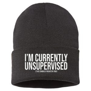 Im Currently Unsupervised This Should Frighten You Funny Sustainable Knit Beanie