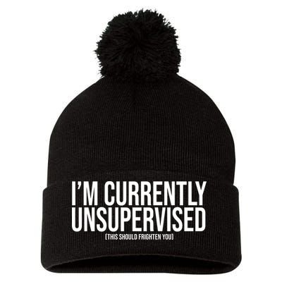Im Currently Unsupervised This Should Frighten You Funny Pom Pom 12in Knit Beanie