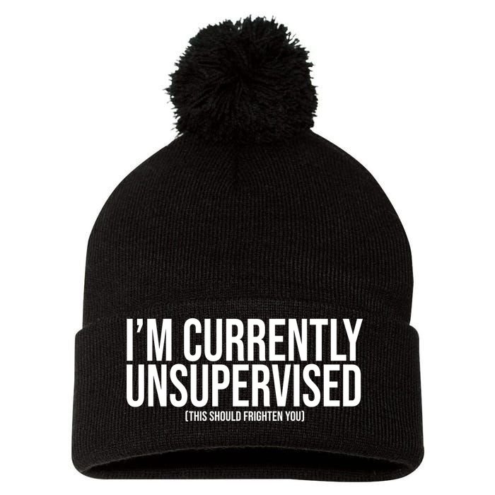 Im Currently Unsupervised This Should Frighten You Funny Pom Pom 12in Knit Beanie