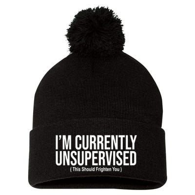 Im Currently Unsupervised This Should Frighten You Funny Pom Pom 12in Knit Beanie