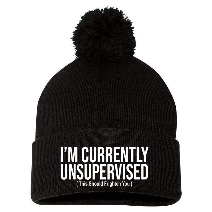 Im Currently Unsupervised This Should Frighten You Funny Pom Pom 12in Knit Beanie