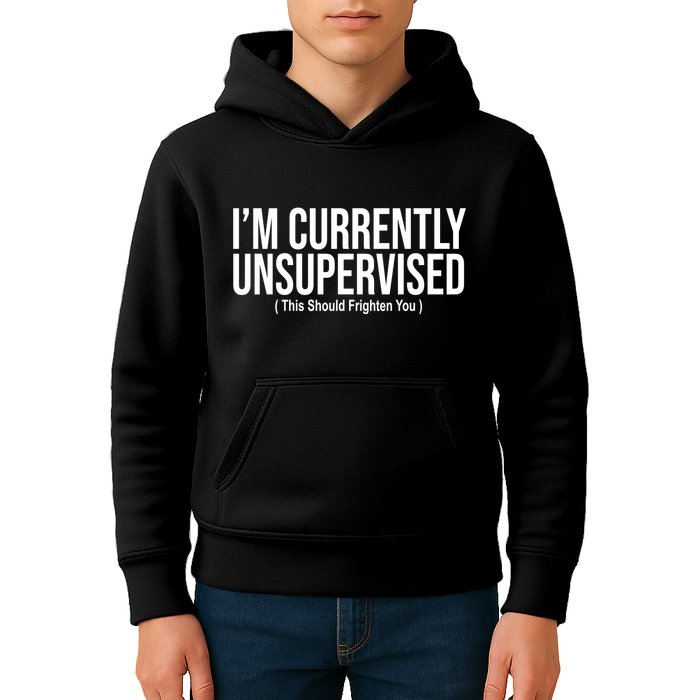 Im Currently Unsupervised This Should Frighten You Funny Kids Hoodie