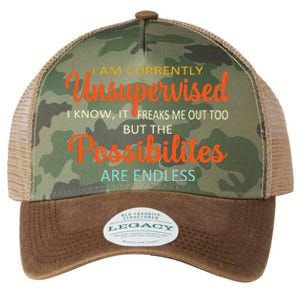 IM Currently Unsupervised But Possibilities Endless Funny Legacy Tie Dye Trucker Hat