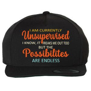 IM Currently Unsupervised But Possibilities Endless Funny Wool Snapback Cap