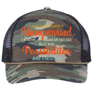 IM Currently Unsupervised But Possibilities Endless Funny Retro Rope Trucker Hat Cap