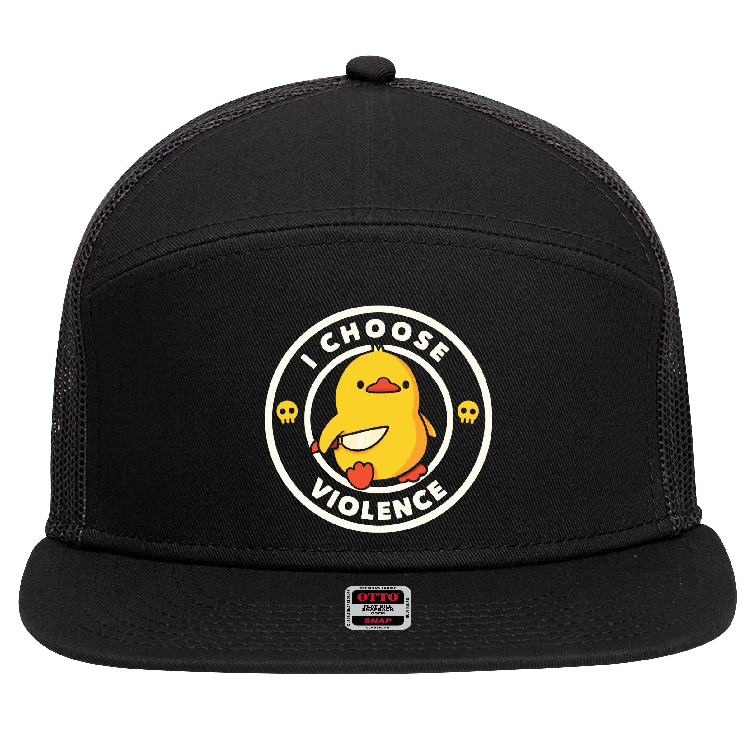 I Choose Violence Funny Duck 7 Panel Mesh Trucker Snapback Hat