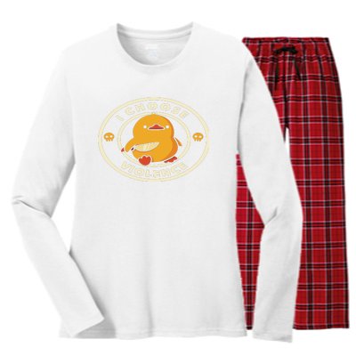 I Choose Violent Funny Duck Women's Long Sleeve Flannel Pajama Set 