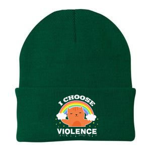 I Choose Violence Cute Cat Rainbow Knit Cap Winter Beanie