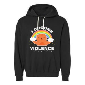 I Choose Violence Cute Cat Rainbow Garment-Dyed Fleece Hoodie