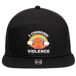 I Choose Violence Cute Cat Rainbow 7 Panel Mesh Trucker Snapback Hat